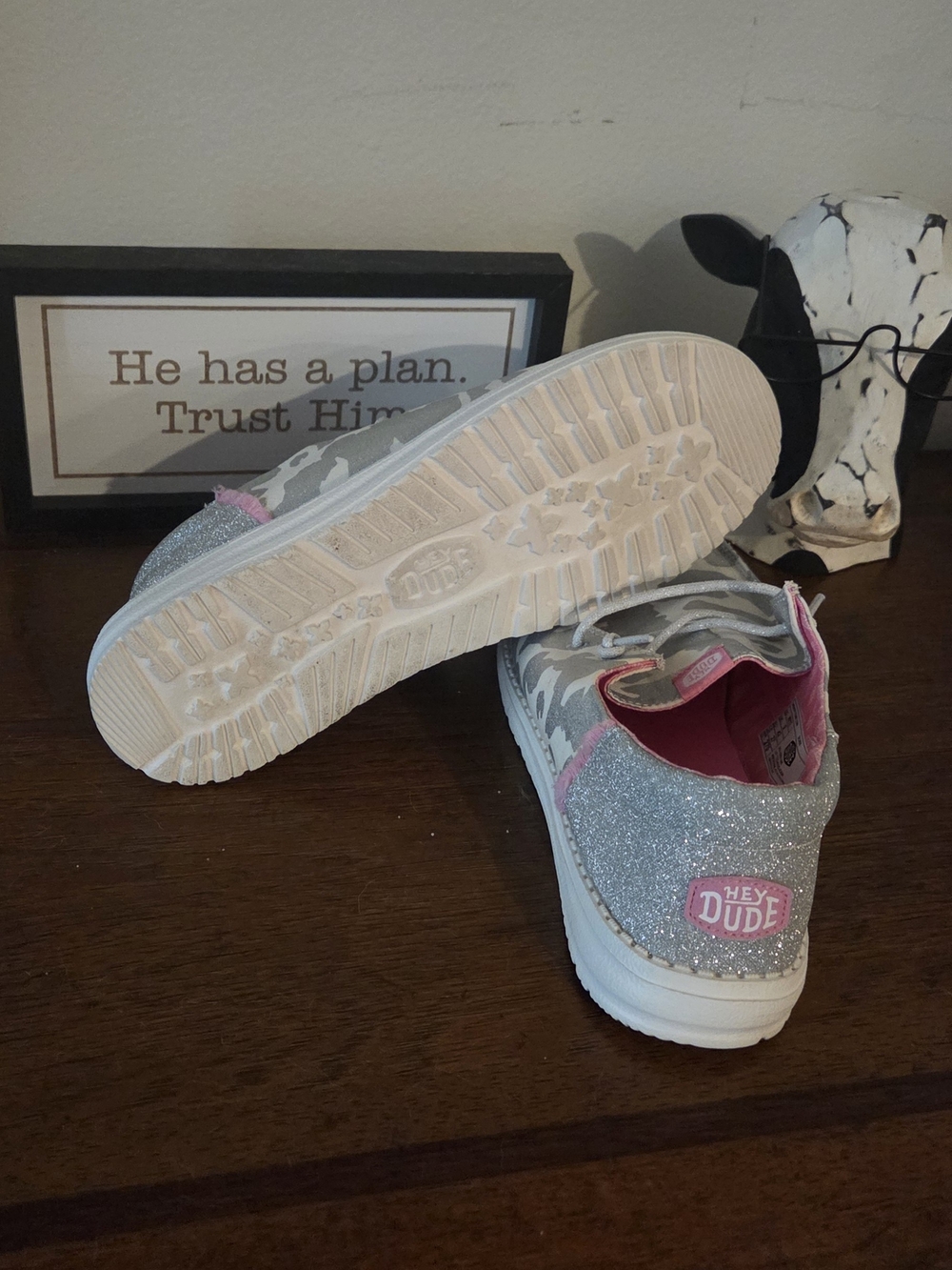 Hey Dude Women's Silver Glitter & Pink Camo Wally Slip-On Flats - Picture 3 of 5